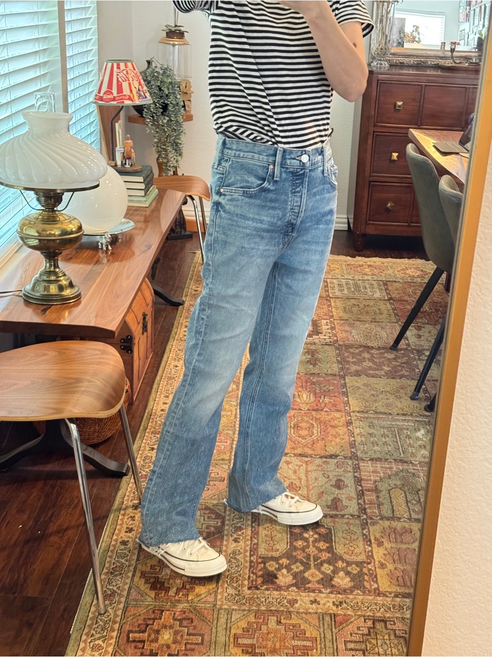 MOTHER The Tripper Flood Fray Women's Blue Denim Jeans Light Wash Frayed Hem 28